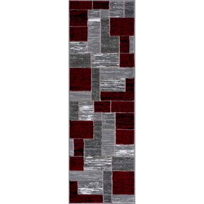 L'Baiet Verena Red Geometric 2 ft. x 6 ft. Fabric Runner Rug