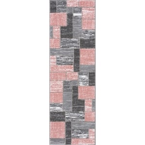 L'Baiet Verena Pink Geometric 2 ft. x 6 ft. Fabric Runner Rug