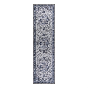 L'Baiet Lyla Blue Traditional Washable 2 ft. x 6 ft. Fabric Runner Rug