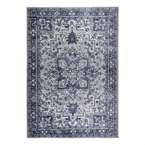 L'Baiet Lyla Blue Traditional Washable 8 ft. x 10 ft. Fabric Area Rug