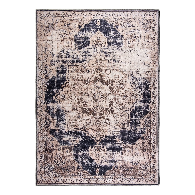 L'Baiet Cameron Beige Distressed Washable 5 ft. x 7 ft. Fabric Area Rug