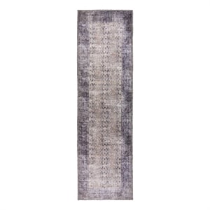 L'Baiet Jasmine Gray Distressed Washable 2 ft. x 6 ft. Fabric Runner Rug