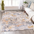 L'Baiet Lena Distressed Blue Geometric 4 ft. x 6 ft. Fabric Area Rug