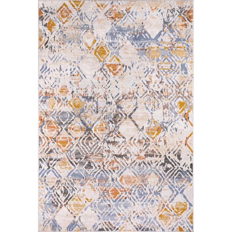 L'Baiet Lena Distressed Blue Geometric 5 ft. x 7 ft. Fabric Area Rug