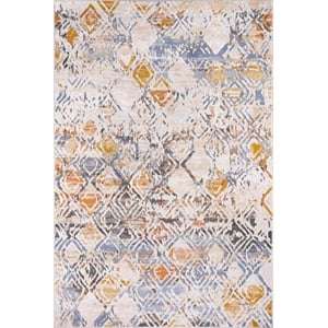 L'Baiet Lena Distressed Blue Geometric 5 ft. x 7 ft. Fabric Area Rug
