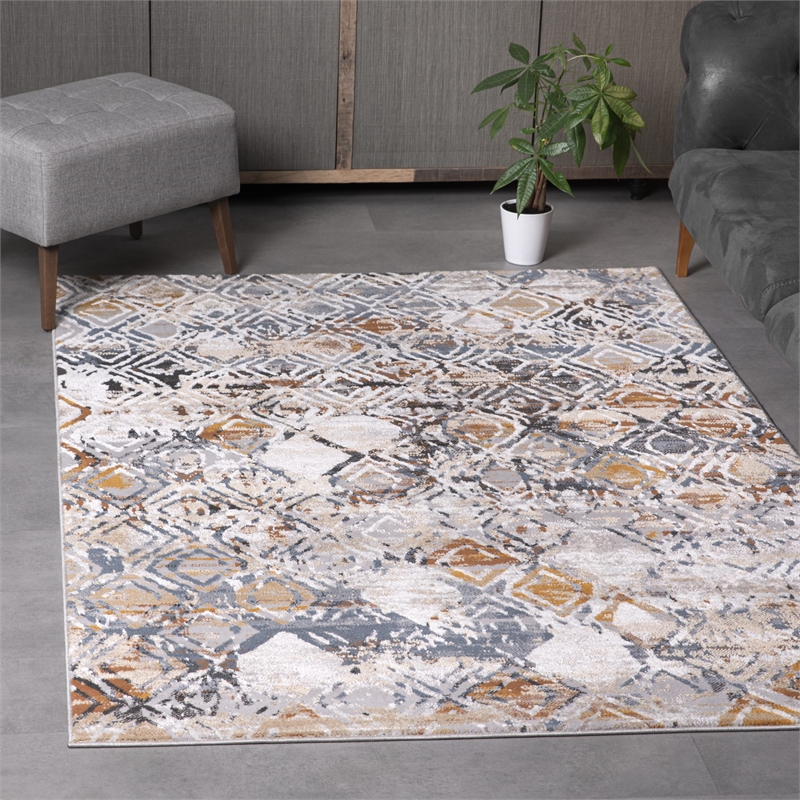 L'Baiet Lena Distressed Geometric Blue 8 ft. x 10 ft. Fabric Area Rug