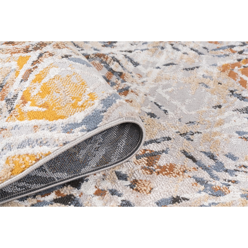 L'Baiet Lena Distressed Geometric Blue 8 ft. x 10 ft. Fabric Area Rug