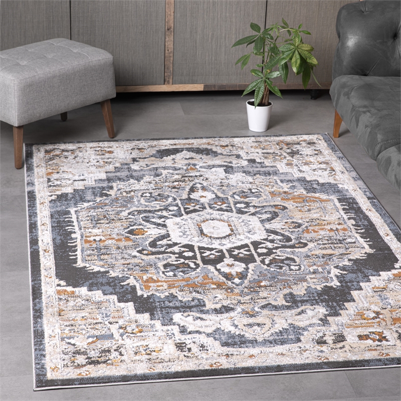 L'Baiet Lara Blue Oriental 8 ft. x 10 ft. Fabric Area Rug