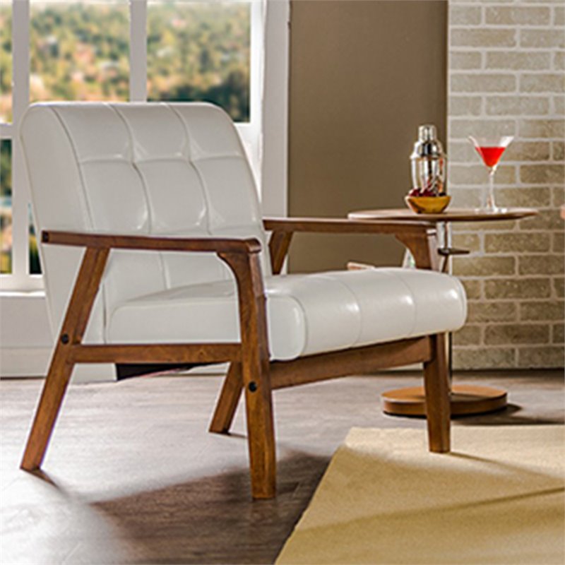 Maddie Home Monaco Mid Century Faux Leather Living Room Accent Chair in White