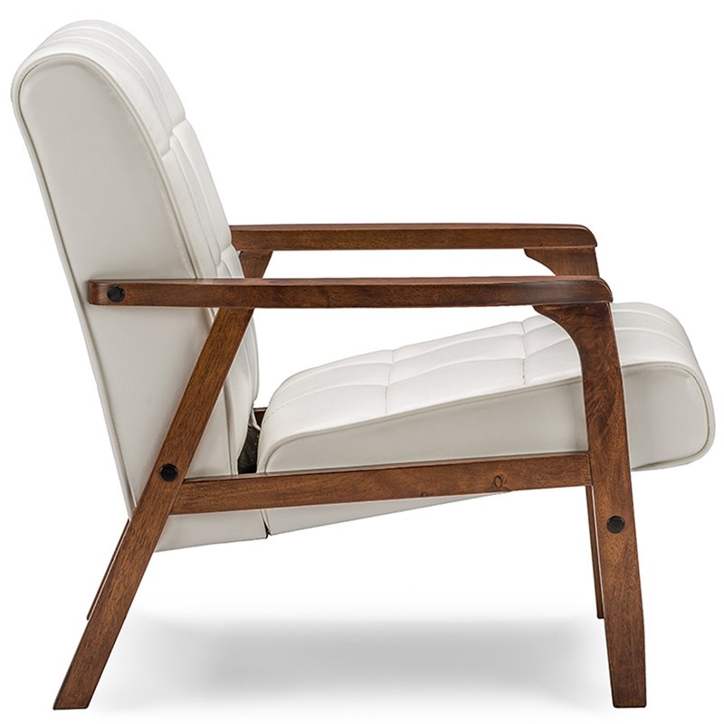 Maddie Home Monaco Mid Century Faux Leather Living Room Accent Chair in White