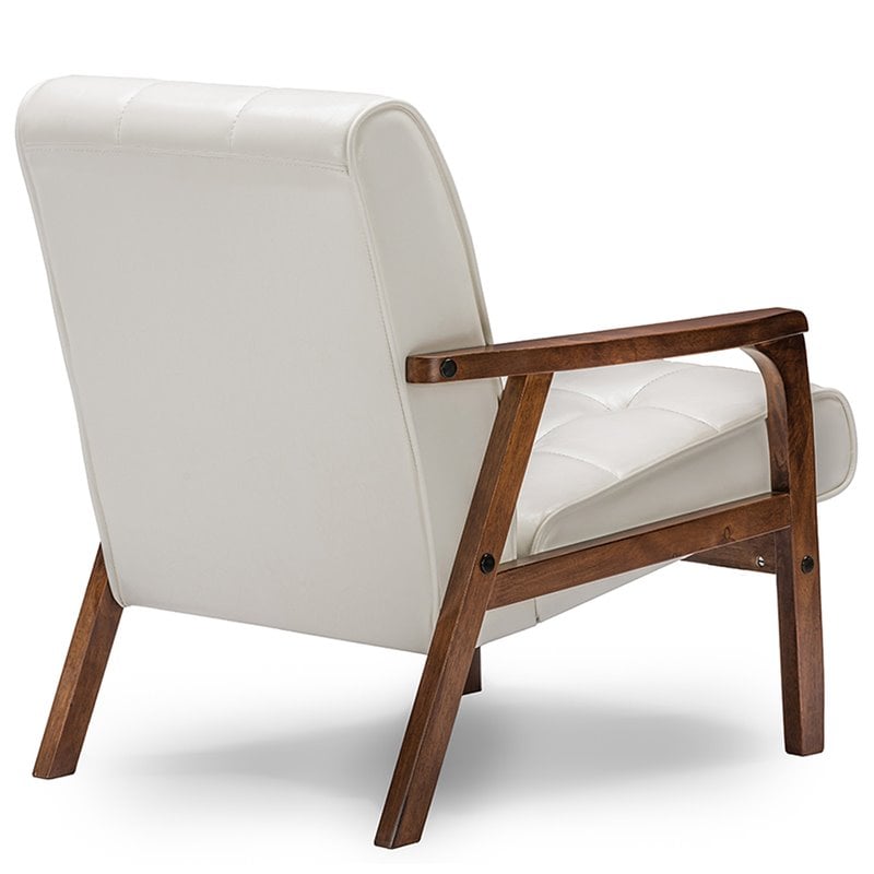 Maddie Home Monaco Mid Century Faux Leather Living Room Accent Chair in White