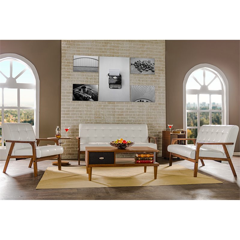 Maddie Home Monaco Mid Century Faux Leather Living Room Accent Chair in White