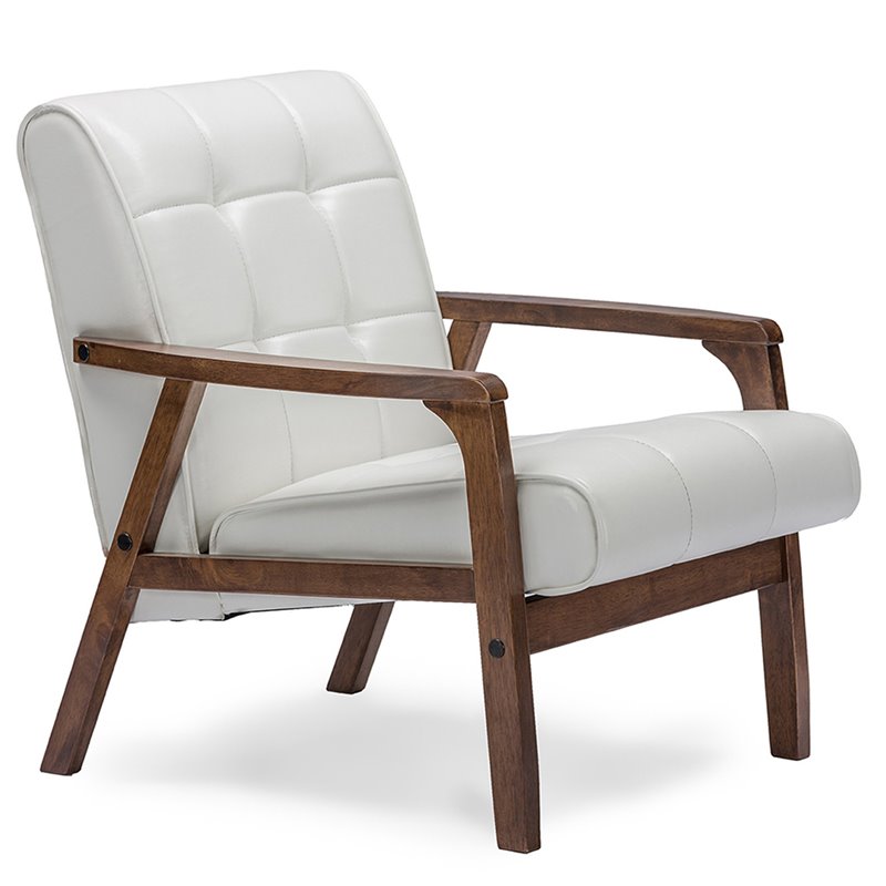 Maddie Home Monaco Mid Century Faux Leather Living Room Accent Chair in White