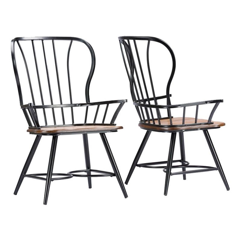Maddie Home Metal Black Dining Arm Chair Set of 2 Vintage Industrial Style 39