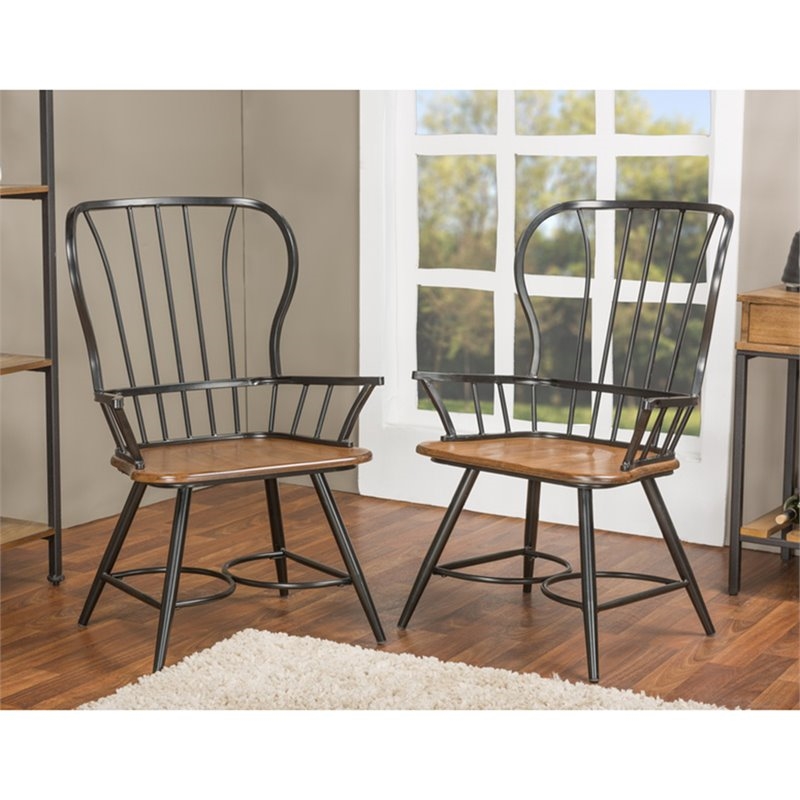 Maddie Home Metal Black Dining Arm Chair Set of 2 Vintage Industrial Style 39