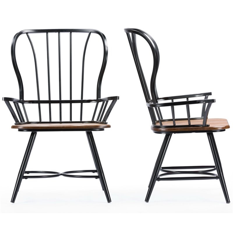 Maddie Home Metal Black Dining Arm Chair Set of 2 Vintage Industrial Style 39