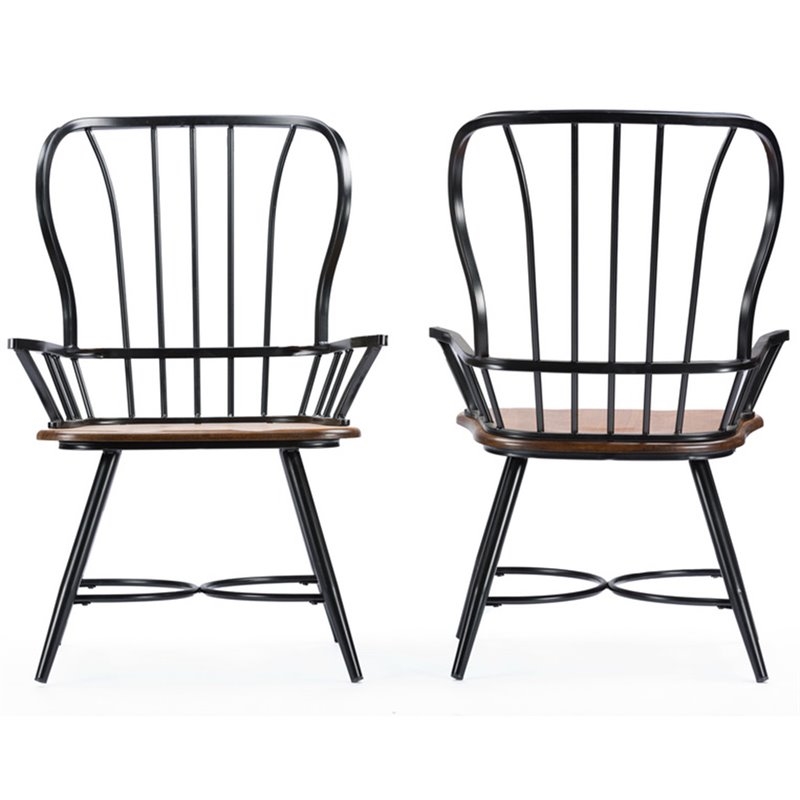Maddie Home Metal Black Dining Arm Chair Set of 2 Vintage Industrial Style 39