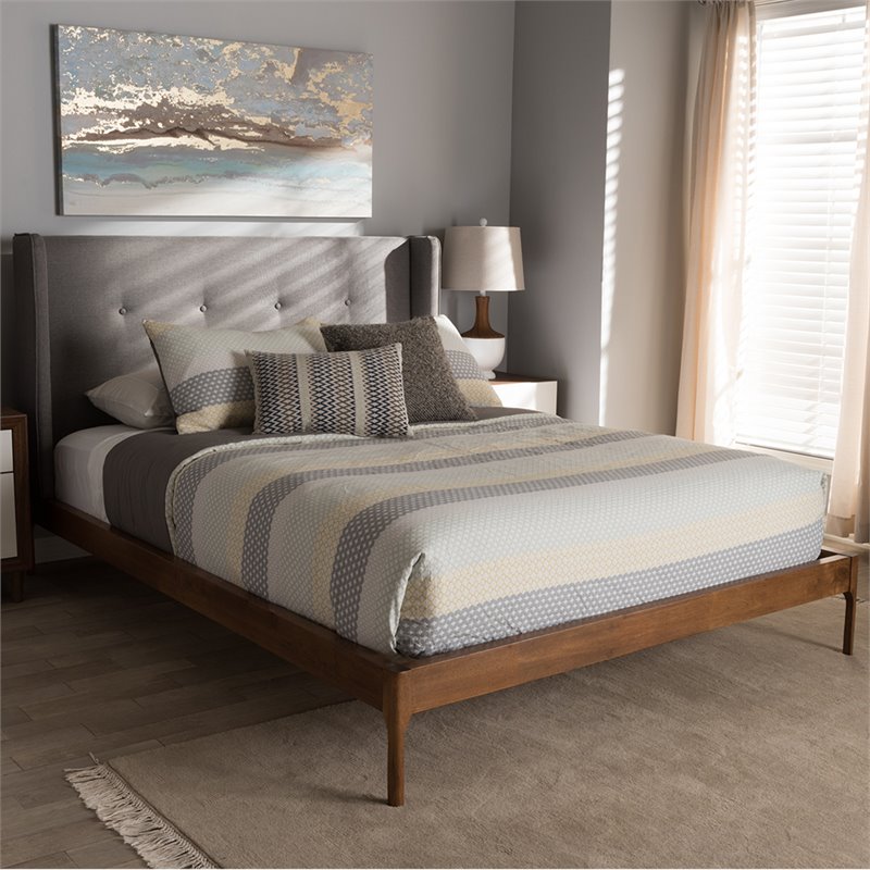 Maddie Home Jamie Tufted Mid Century Modern Queen Platform Bed in Gray