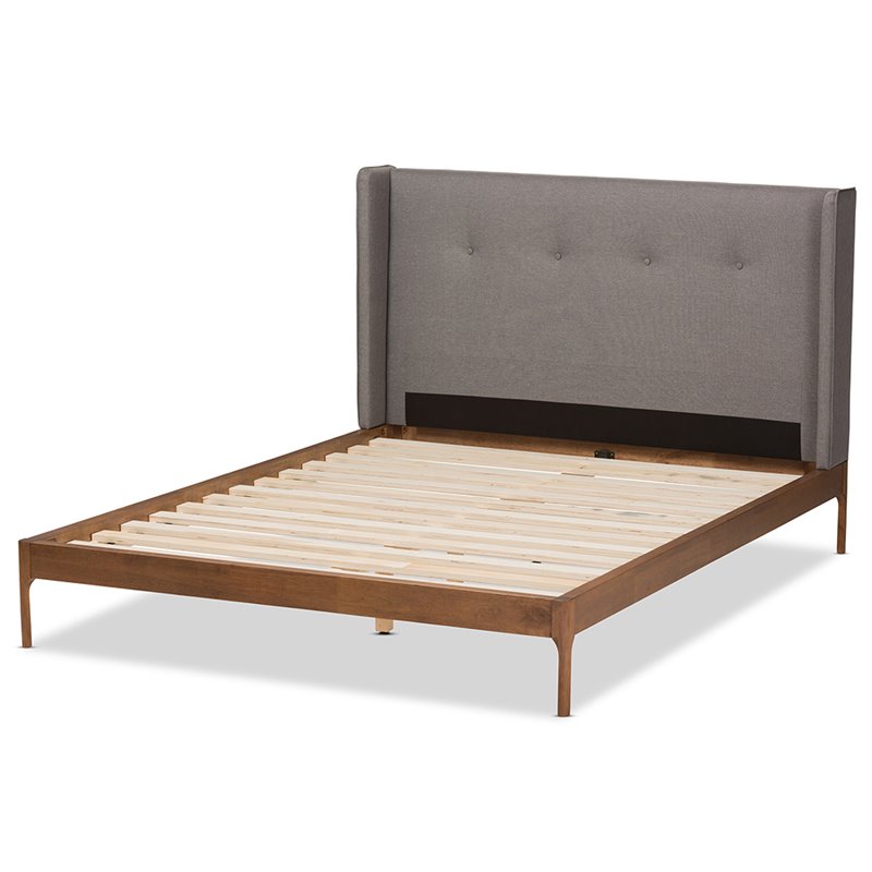 Maddie Home Jamie Tufted Mid Century Modern Queen Platform Bed in Gray