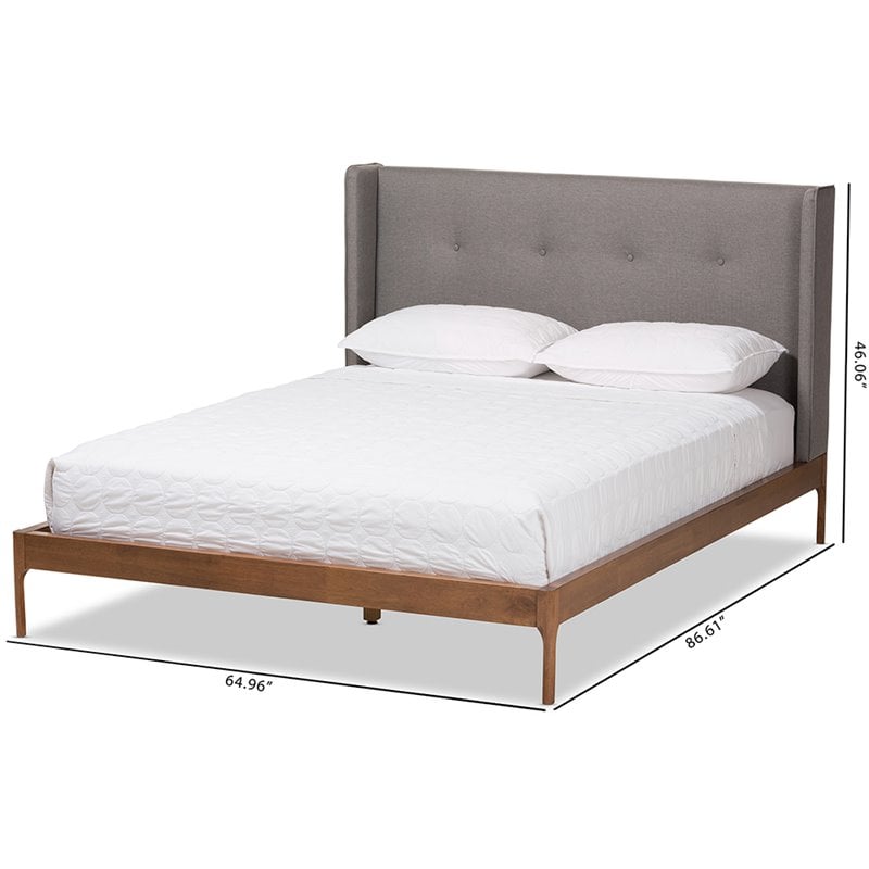Maddie Home Jamie Tufted Mid Century Modern Queen Platform Bed in Gray