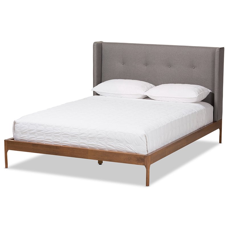 Maddie Home Jamie Tufted Mid Century Modern Queen Platform Bed in Gray