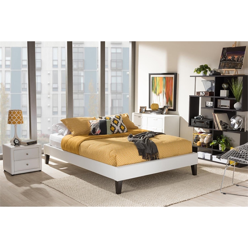Maddie Home Preston Faux Leather Full Platform Bed Frame in White