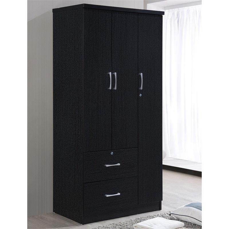 Maddie Home Everyday 3 Door Armoire with 2 Drawers 3 Shelves in Black