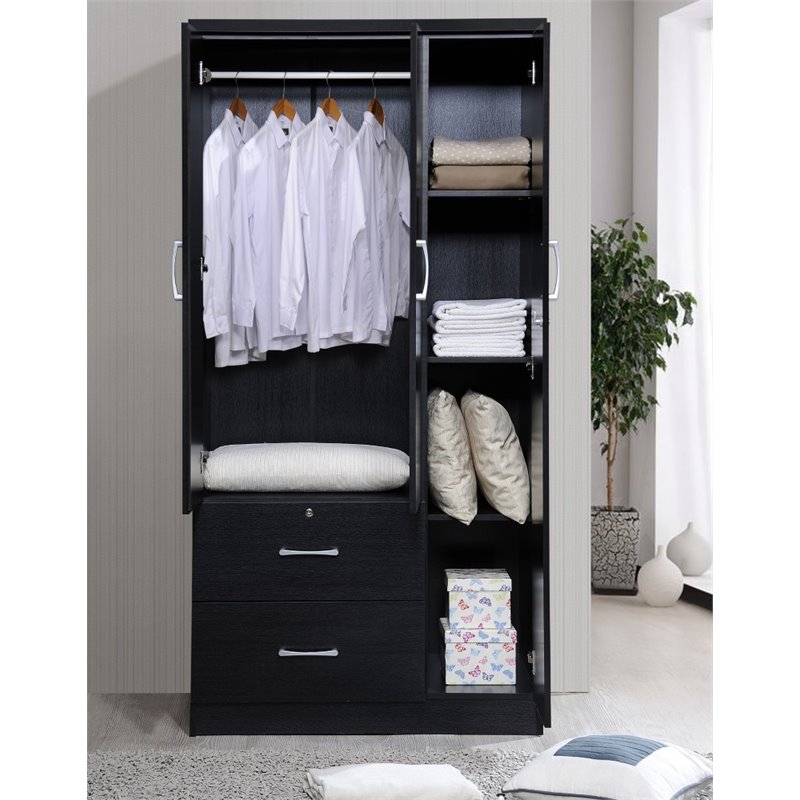 Maddie Home Everyday 3 Door Armoire with 2 Drawers 3 Shelves in Black