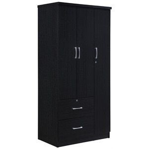 Maddie Home Everyday 3 Door Armoire with 2 Drawers 3 Shelves in Black