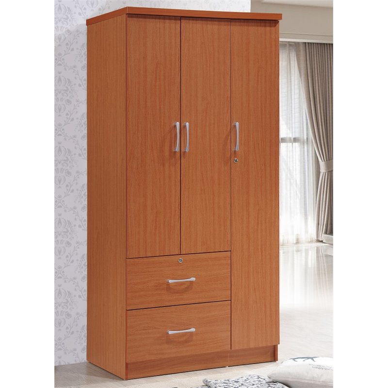 Maddie Home Everyday 3 Door Armoire with 2 Drawers 3 Shelves in Cherry
