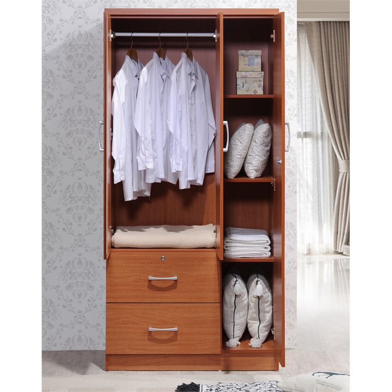 Maddie Home Everyday 3 Door Armoire with 2 Drawers 3 Shelves in Cherry