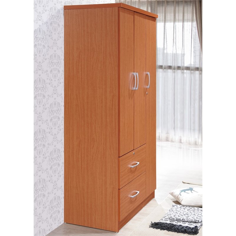 Maddie Home Everyday 3 Door Armoire with 2 Drawers 3 Shelves in Cherry