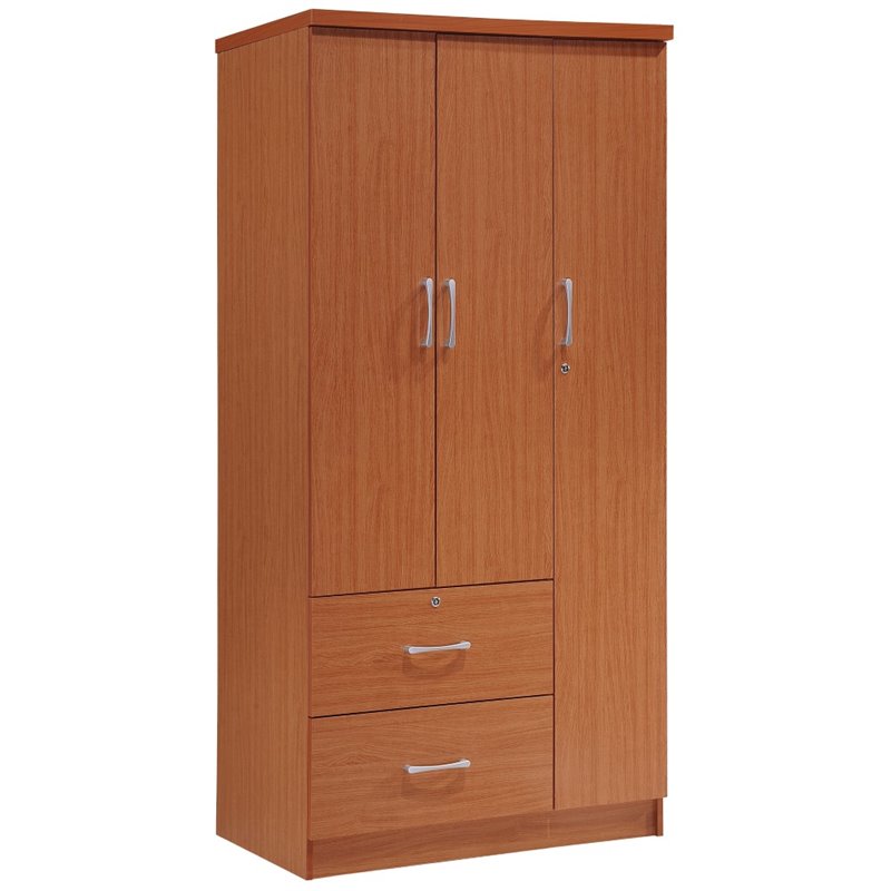 Maddie Home Everyday 3 Door Armoire with 2 Drawers 3 Shelves in Cherry