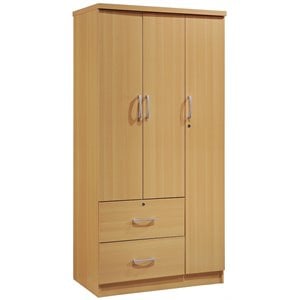 Maddie Home Everyday 3 Door Armoire with 2 Drawers 3 Shelves in Beech