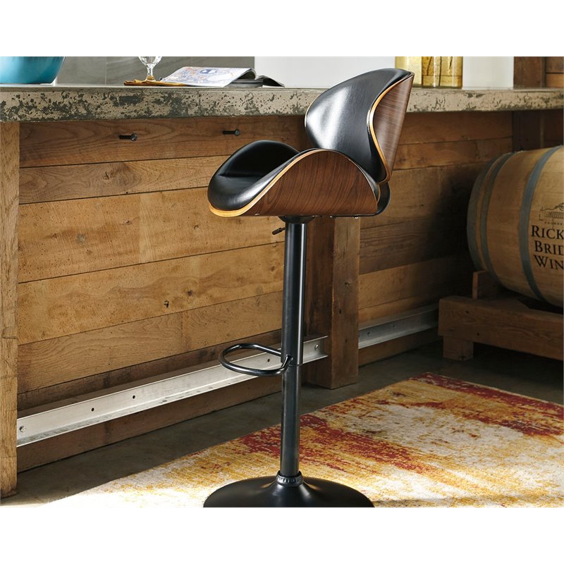 Maddie Home Adjustable Faux Leather Upholstered Barstool in Black