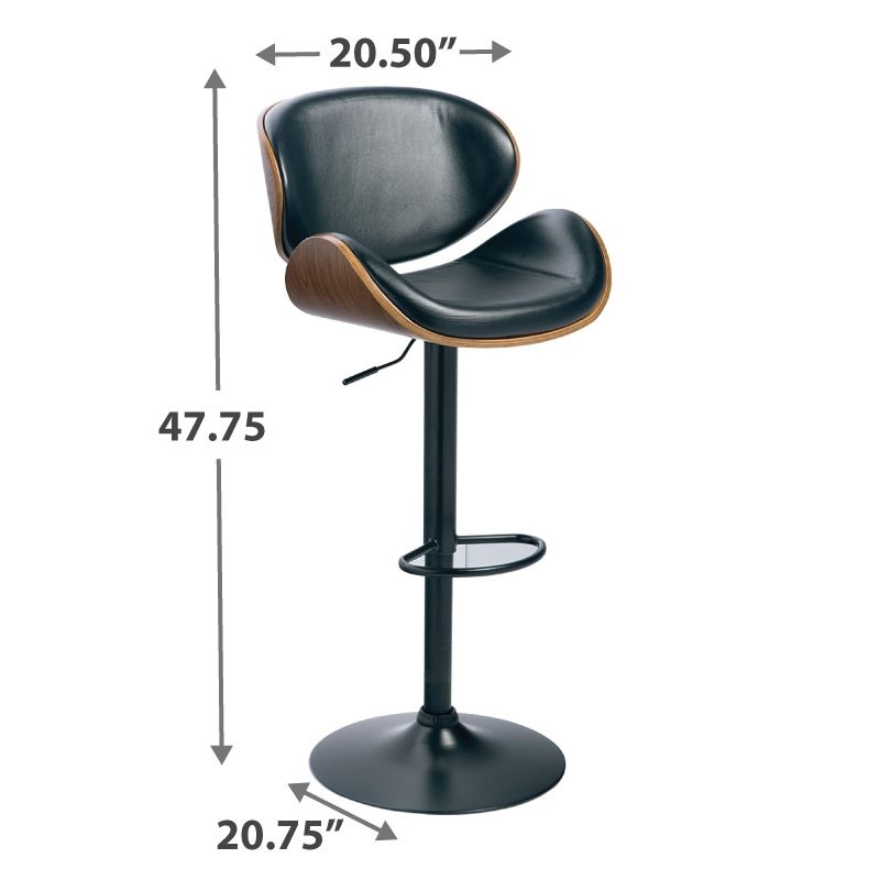 Maddie Home Adjustable Faux Leather Upholstered Barstool in Black