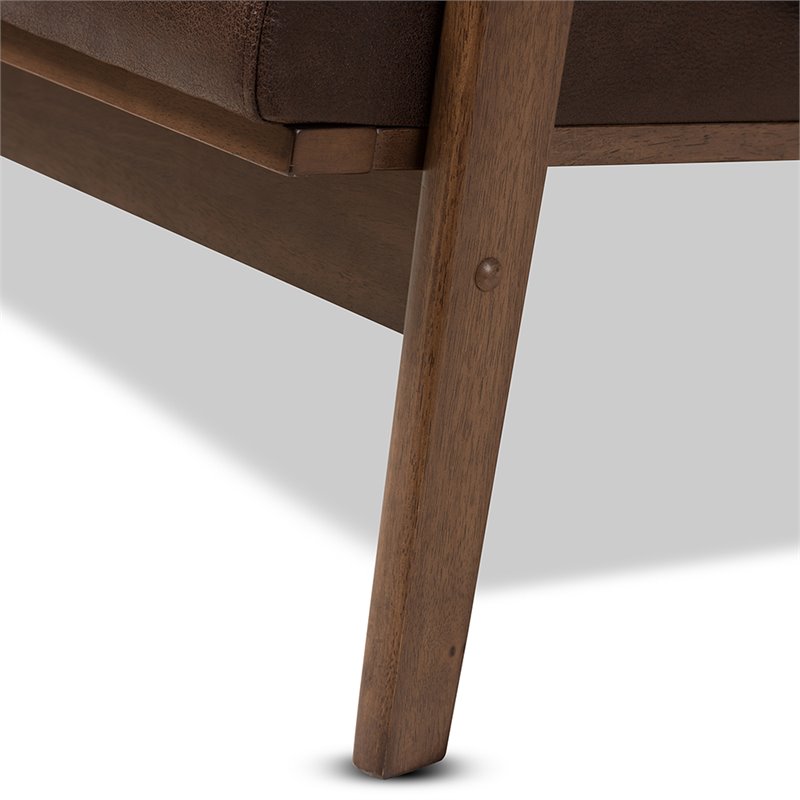 Maddie Home Faux Leather/Wood Loveseat in Brown/Walnut Brown