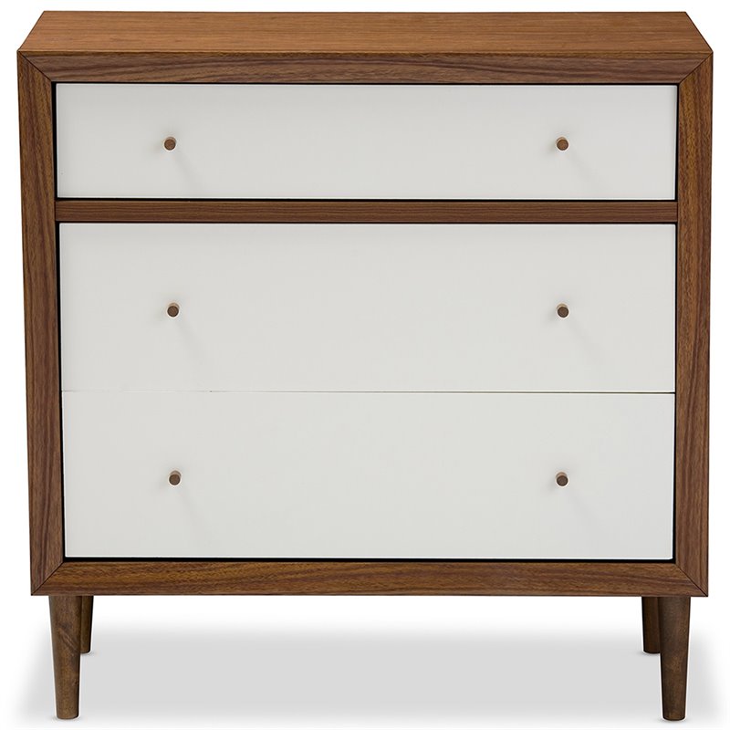 Maddie Home 3 Drawer Chest in White and Walnut