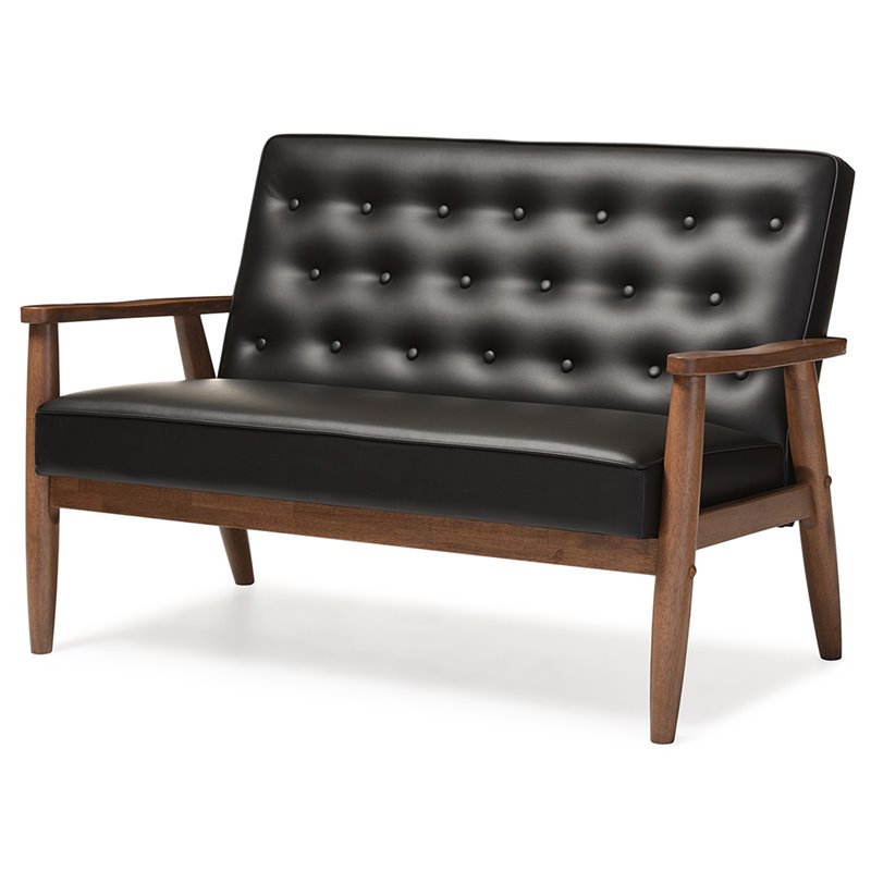 Maddie Home Faux Leather Tufted Loveseat in Black