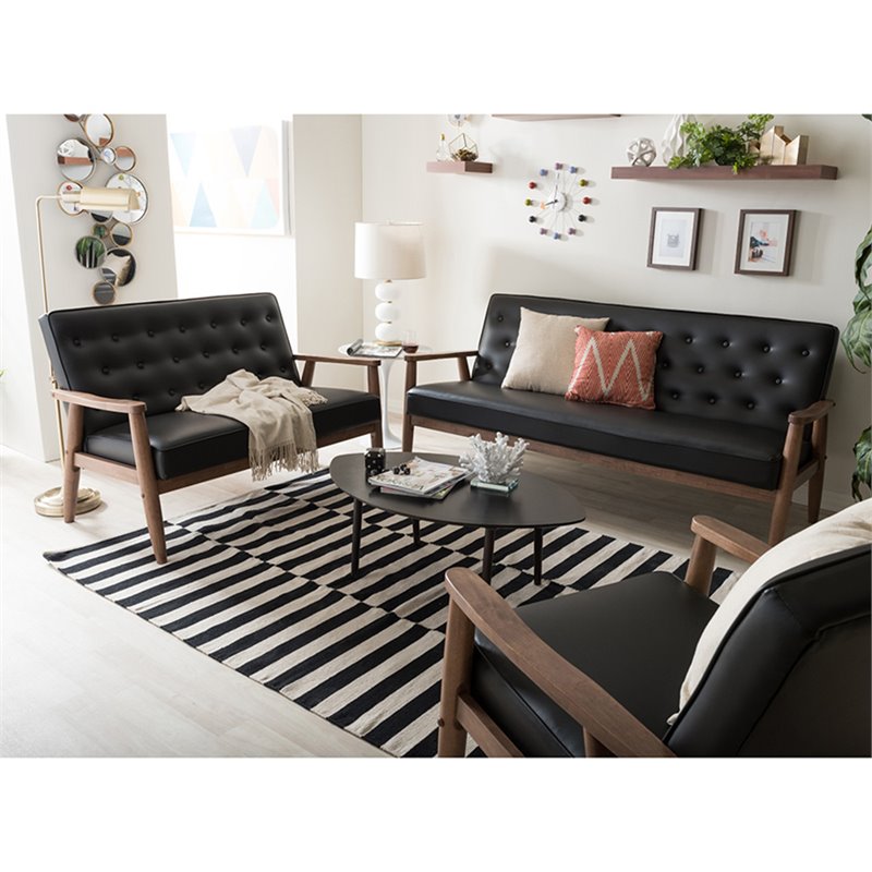 Maddie Home Faux Leather Tufted Sofa in Black