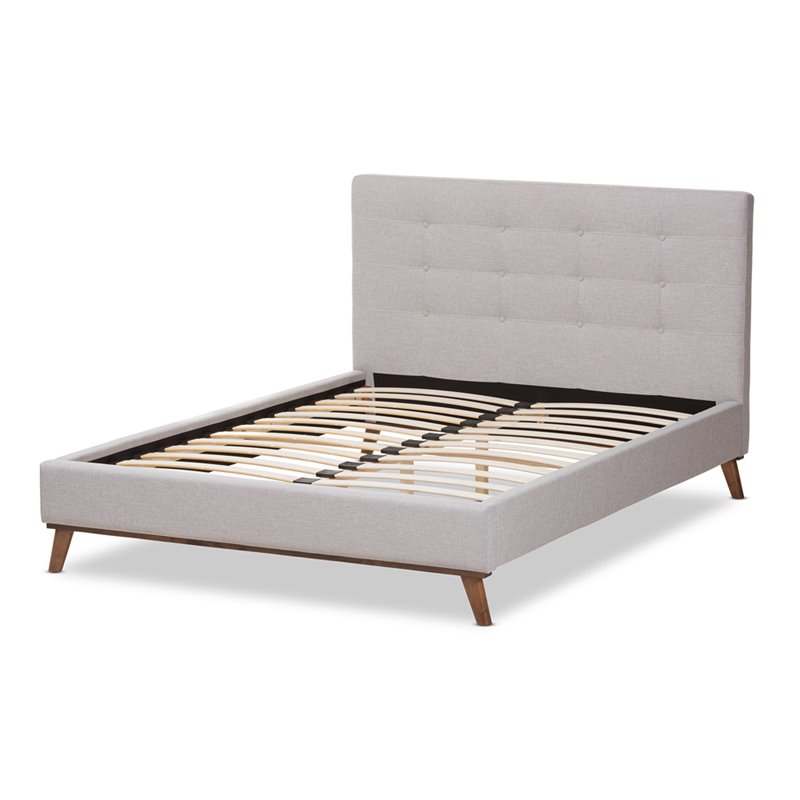 Maddie Home Mid-Century Fabric Upholstered Queen Platform Bed in Gray