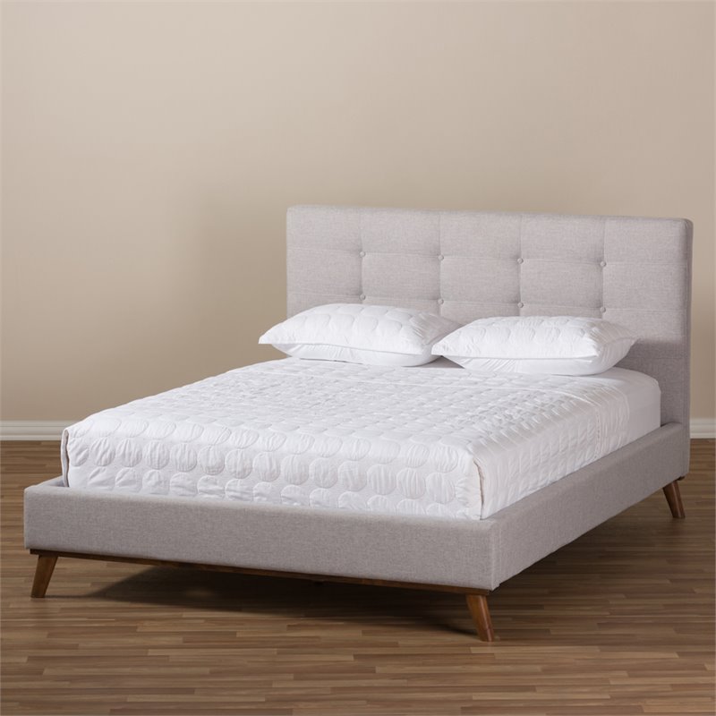 Maddie Home Mid-Century Fabric Upholstered Queen Platform Bed in Gray