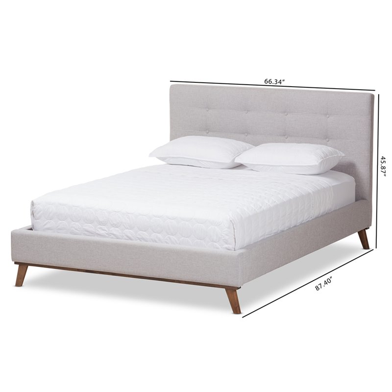 Maddie Home Mid-Century Fabric Upholstered Queen Platform Bed in Gray