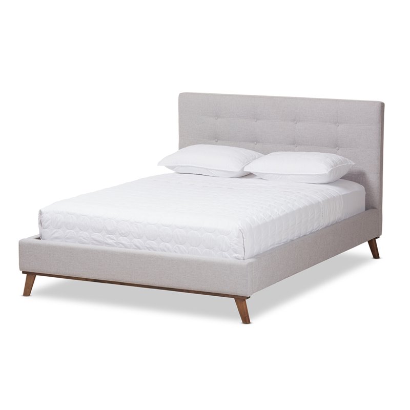 Maddie Home Mid-Century Fabric Upholstered Queen Platform Bed in Gray