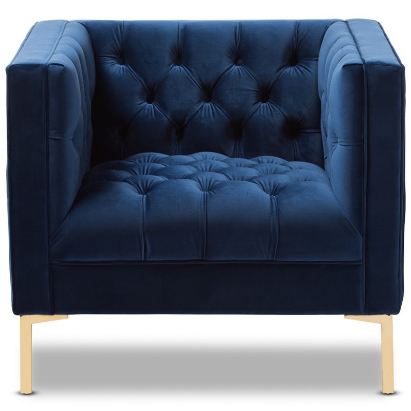 Maddie Home Velvet Tufted Lounge Chair in Navy and Gold
