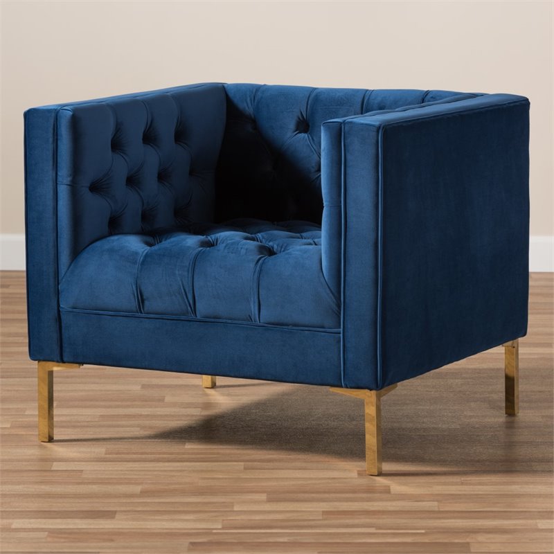Maddie Home Velvet Tufted Lounge Chair in Navy and Gold