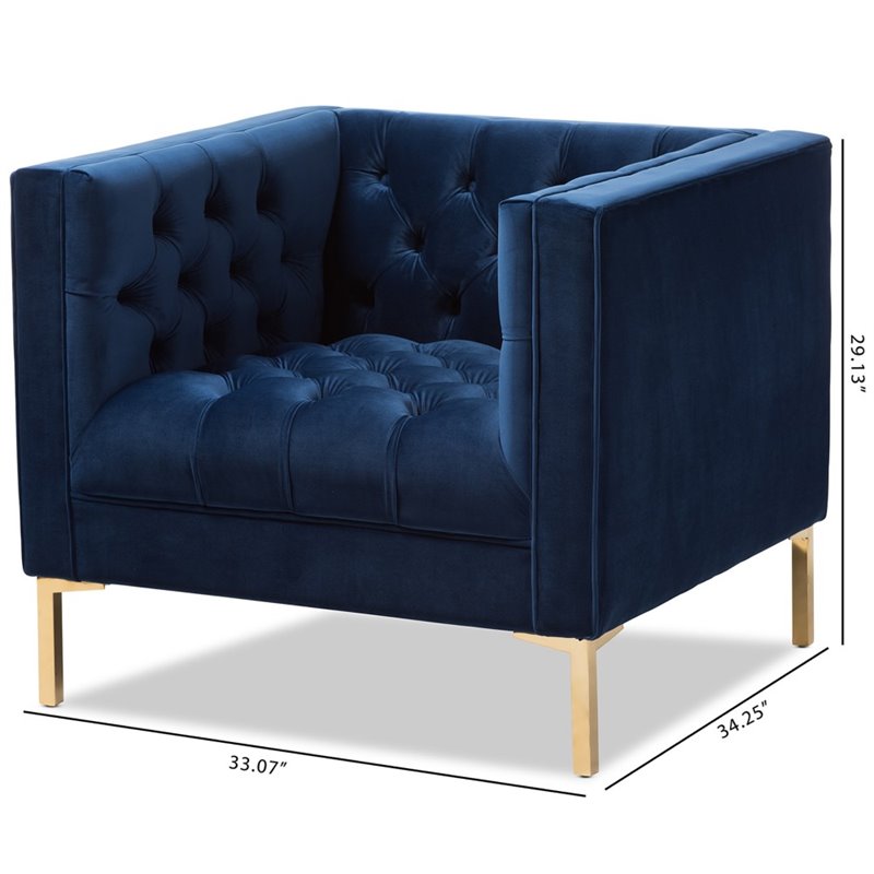 Maddie Home Velvet Tufted Lounge Chair in Navy and Gold