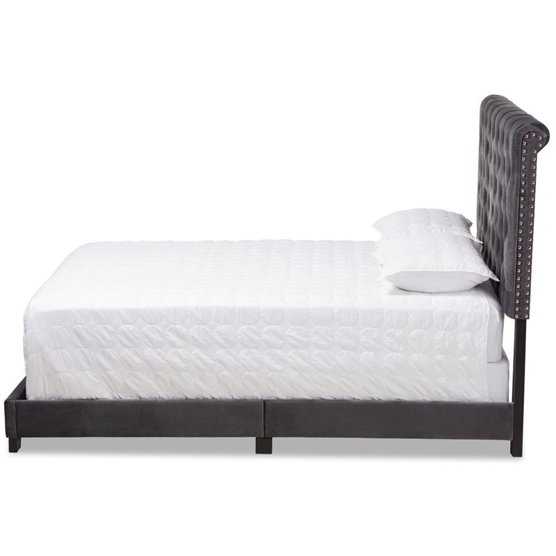 Maddie Home Modern Button Tufted Velvet Fabric King Bed in Dark Gray
