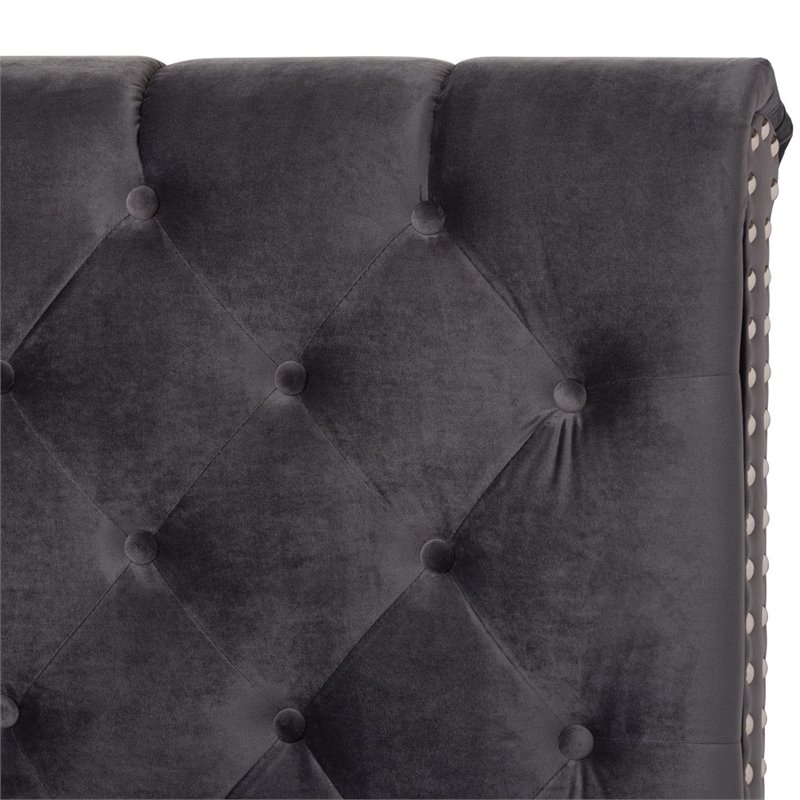 Maddie Home Modern Button Tufted Velvet Fabric King Bed in Dark Gray