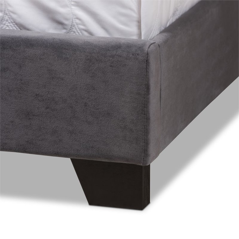 Maddie Home Modern Button Tufted Velvet Fabric King Bed in Dark Gray